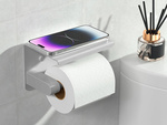 PORTE-PAPIER HYGIÉNIQUE AVEC TABLETTE TÉLÉPHONE POUR SALLE DE BAIN WC ACIER