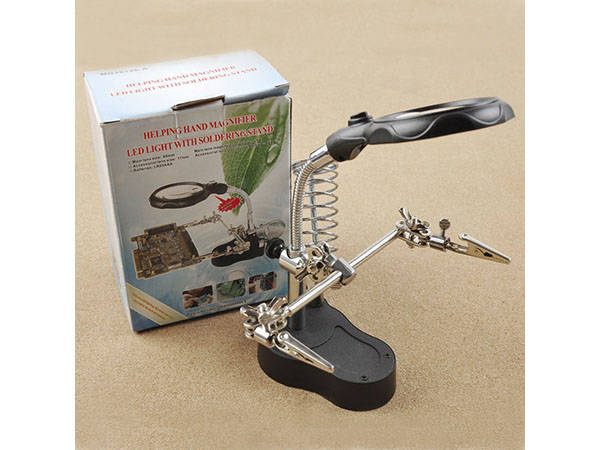 Magnifying glass third hand handle led illumination