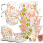 Juego de vajilla: cuencos, tazas, tazas de café y ensaladeras de cristal con diseño floral, 6 piezas.