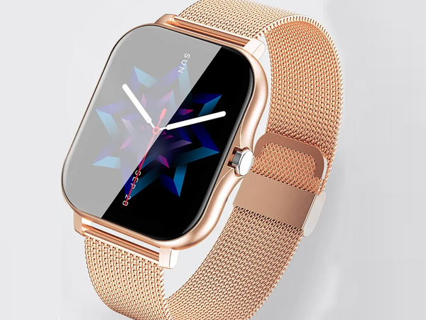 Inteligentné hodinky pre ženy a mužov s gumovým remienkom, športové, Bluetooth, volania, zlaté
