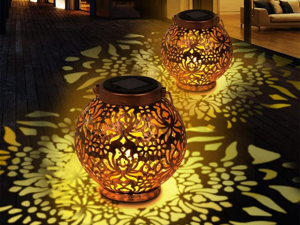 SOLÁRNÍ LAMPION OZDOBNÝ LED SOLÁRNÍ LAMPION ZLATÝ MĚDĚNÝ ZÁVĚSNÝ