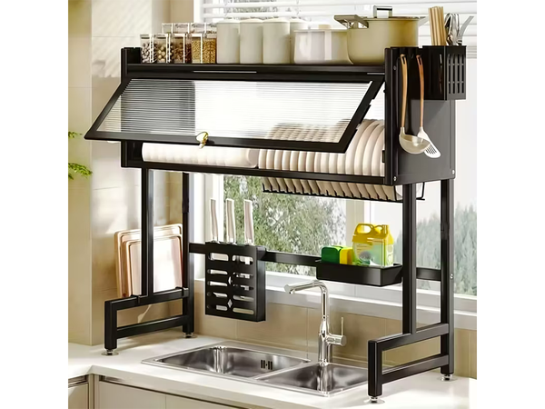 Drying rack for dishes, plates and cutlery large drip tray organiser cabinet 65 cm