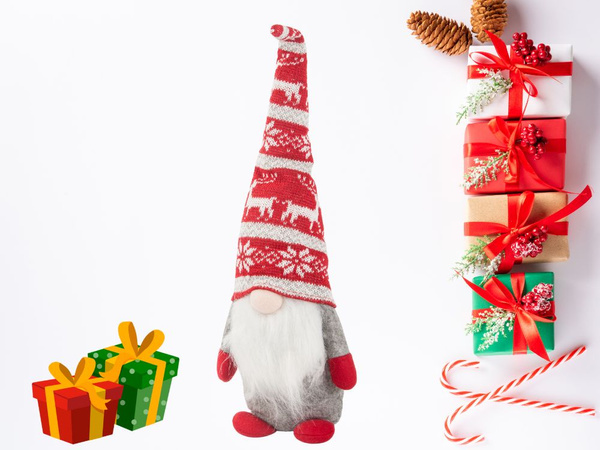 Christmas ghost grey gnome with christmas tree beard 48cm soft