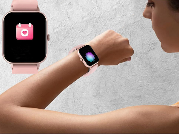 Smartwatch women's men's rubber strap sports Bluetooth calls pink