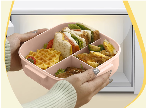 Lunchbox homemade breakfast container with compartments for breakfast and lunch, including cutlery
