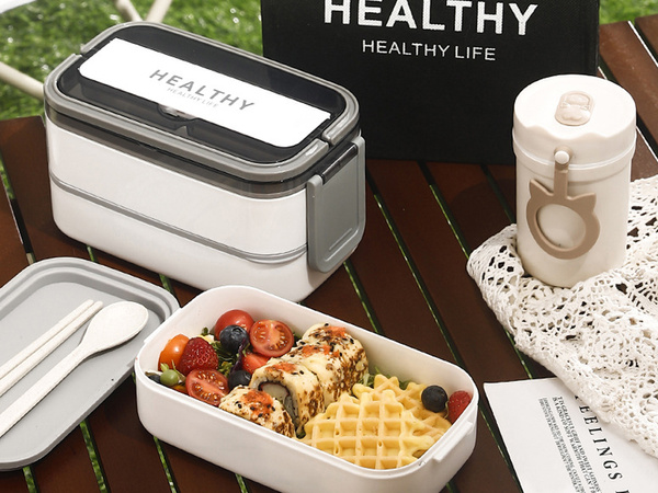 Snack box s compartments two-tier container xxl cutlery lunchbox 1400ml