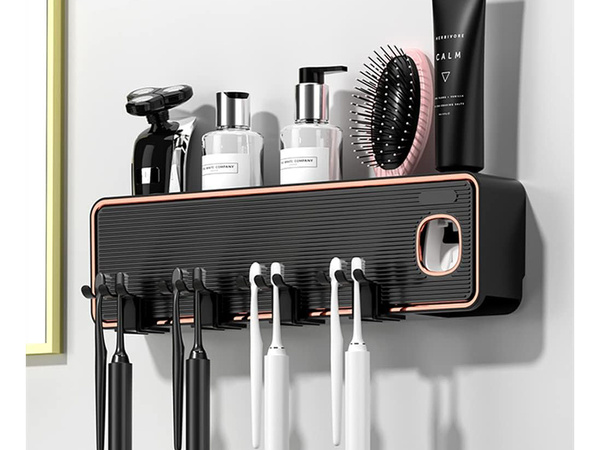 Toothpaste dispenser toothbrush holder hanging organiser with cups