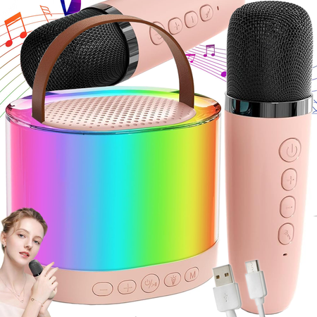 Karaoke set 2x bezdrôtový mikrofón prenosný bluetooth reproduktor rgb