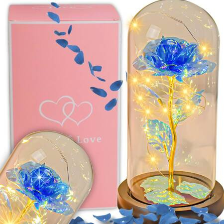 Everlasting rose in glass gift led luminous blue glass for women's day