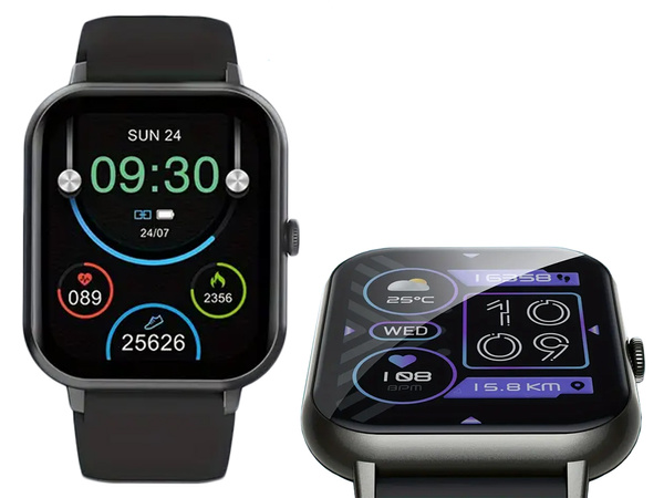 Reloj inteligente para mujer y hombre con correa de goma, deportivo, Bluetooth, llamadas, negro