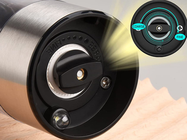 Electric salt and pepper grinder with adjustable coarseness control