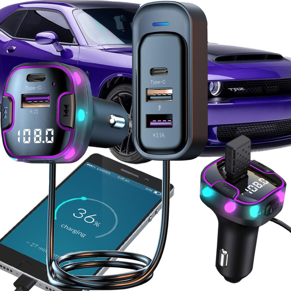 Bluetooth coche transmisor fm 3x usb tipo c adaptador cargador