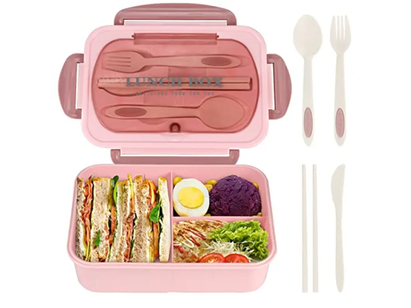 Lunchbox snídaňový box na snídani oběd s přihrádkami příbory