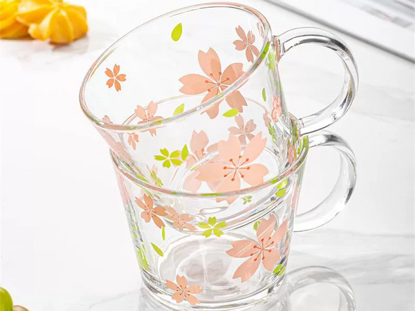 Pusdienu servīze bļodas krūzes tases salātu trauki no stikla ar ziedu rakstu, 6 gab.