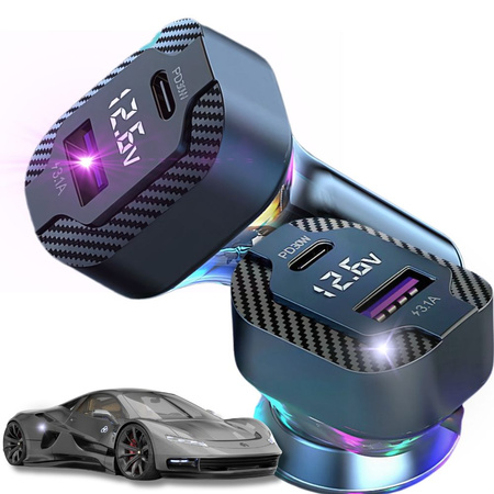 Rýchla nabíjačka do auta usb-c 30w a usb-a 15w pre zásuvku zapaľovača