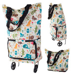 Shopping bag trolley with shoulder wheels foldable