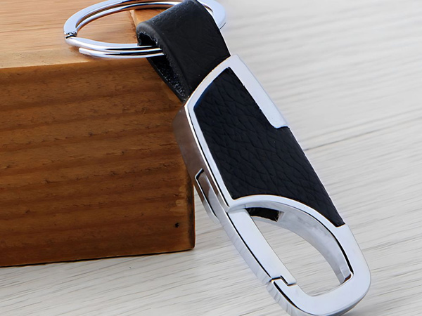 Inel cheie metal inel cheie piele faux argint negru