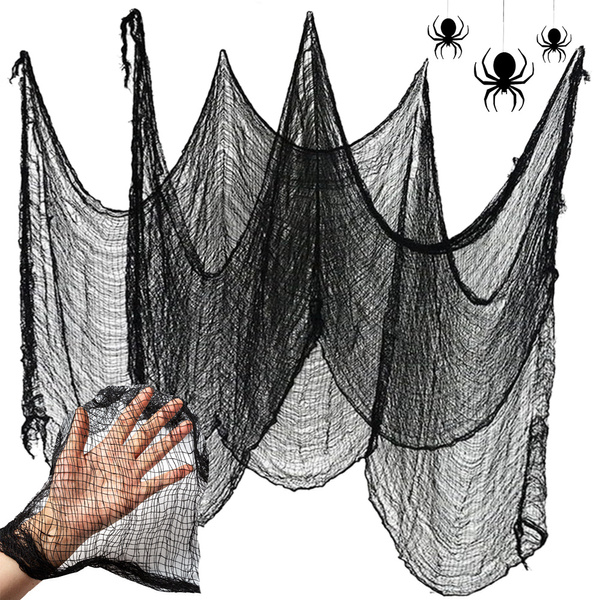 Grande toile d'araignée noire artificielle décoration d'halloween 2 pièces