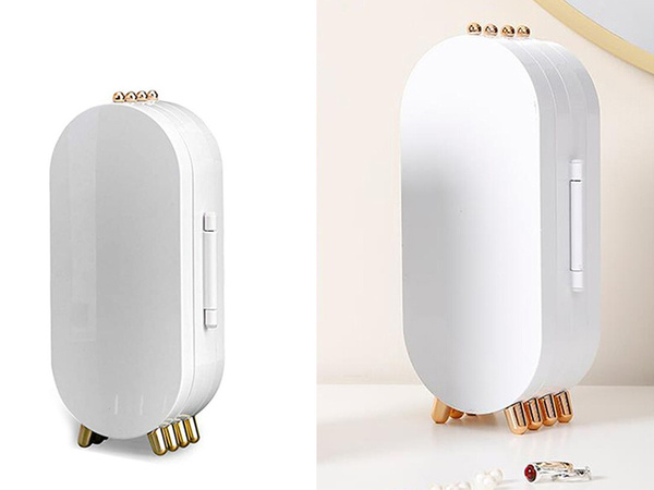 Juvelyrinių dirbinių organizatorius, sulankstoma skrynelė, veidrodinis stendas, balta