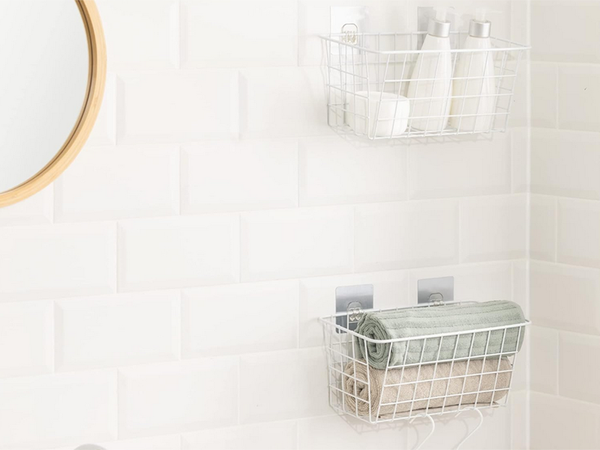 Cesta colgante organizador metálico estante colgante blanco fuerte