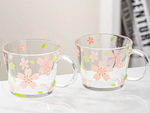 Juego de vajilla: cuencos, tazas, tazas de café y ensaladeras de cristal con diseño floral, 6 piezas.