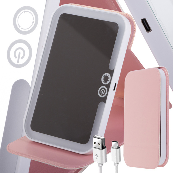 Led illuminated make-up mirror lockable hand mirror in case