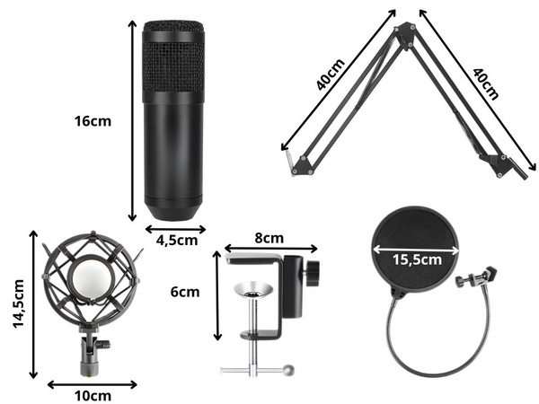 Studio microphone xlr capacitive set tripod pop filter cardioid