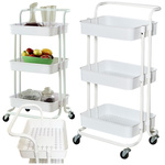 Estante de baño, armario de cocina, estantería móvil con ruedas, 3 niveles, blanco