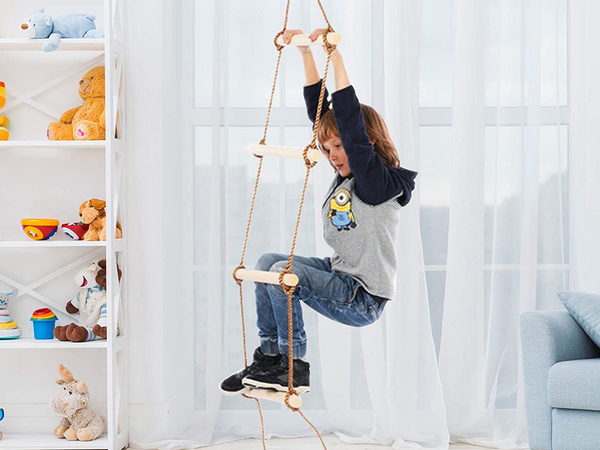 Garden rope ladder for children wooden swing climbing
