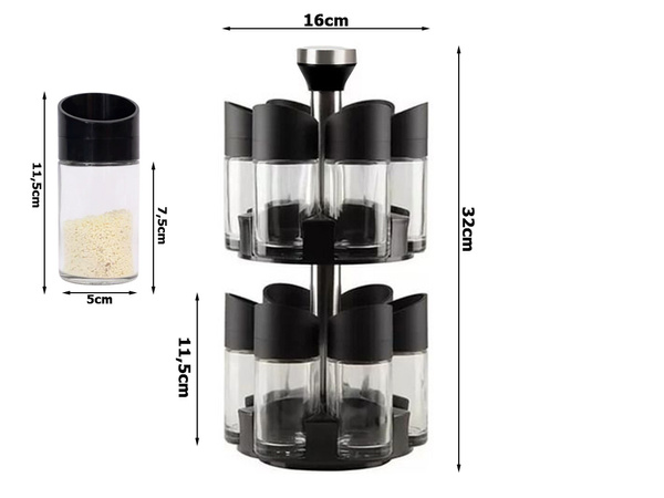 Rotating spice organiser, 12 glass containers, salt shaker