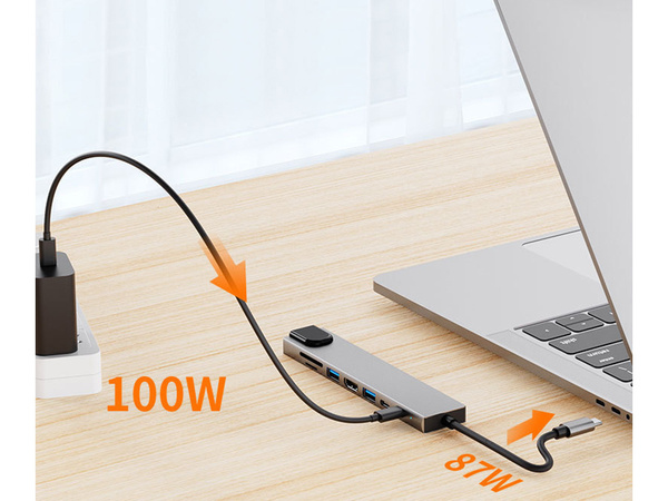 Hub adapter 8in1 connecteur 2x usb-c thunderbolt 3 2xusb hdmi sd rj45