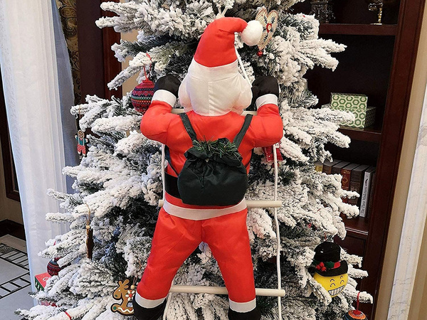 PÈRE NOËL SUR UNE ÉCHELLE DÉCORATION DE NOËL BALCON TERRASSE DÉCORATION 95 CM CHEMINÉE