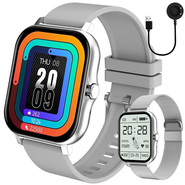 Reloj inteligente para mujer y hombre con correa de goma, Bluetooth, llamadas, color gris