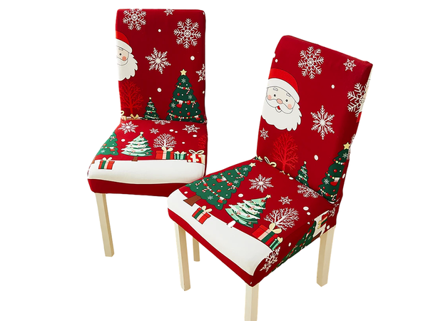 Vianočný poťah na stoličku, dekoratívny, univerzálny, Santa Claus, s gumičkou