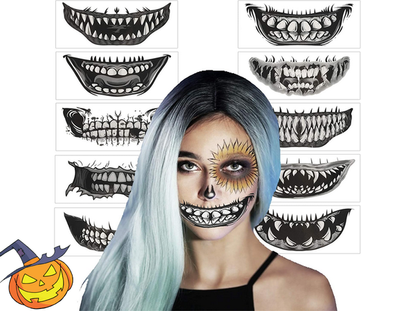 Tetovaža halloween lažni zobje realistični pralni začasni preobleki