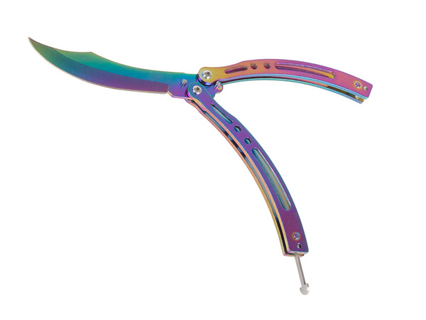 Pillangó kés éles összecsukható penge szivárvány fade