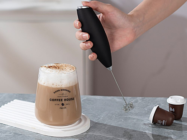 Espumador de leche para café, batidora manual, mini batidora eléctrica con soporte