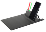 Mouse pad wireless inductive charger for phone organizer