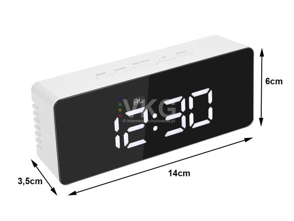 Zegar budzik termometr lustro led alarm data 4w1