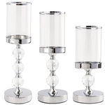 Candle holders glamour metal crystal glass set chrome 3 pcs