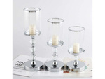 Candle holders glamour metal crystal glass set chrome 3 pcs