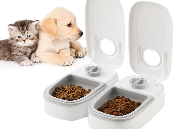 Comedero doble para perro gato dispensador automático de comida temporizador grande