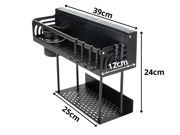 Wall shelf metal kitchen organiser for hanging utensils
