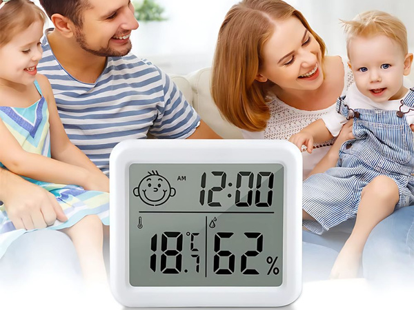 Teplomer vlhkomer hodiny elektronický kalendár vnútorný bezdrôtový