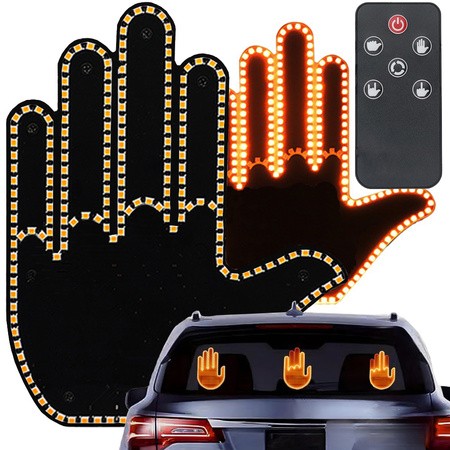 Gesto señalización mano en la ventanilla trasera de un coche dedo corazón led mando a distancia