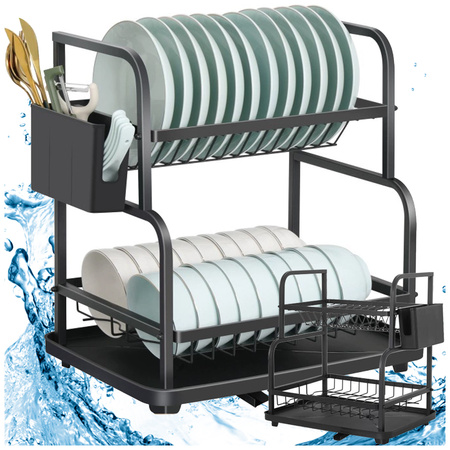 Mașină de spălat vase uscător farfurii tacâmuri cești cu două niveluri de scurgere cu tavă
