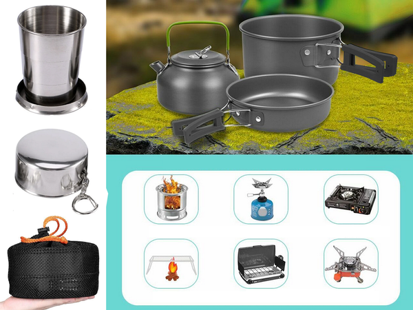 Camping cookware set kemping kettle frying pan 18in1