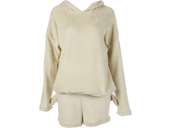Pyjama deux pièces avec capuche pour femmes, doux et pelucheux, short m