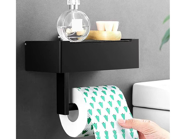 Toilet paper holder with tissue holder shelf black loft wc