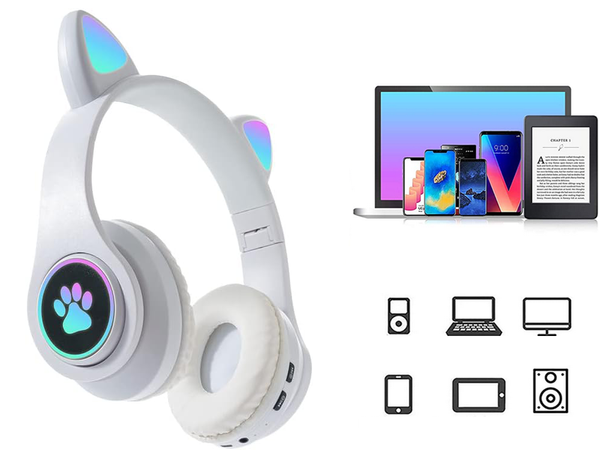 Bezdrôtové slúchadlá bluetooth rádio fm mp3 mačacie uši led podsvietenie